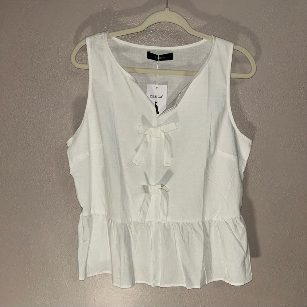 Jessica White Sleeveless Tank Top with Bow Accents